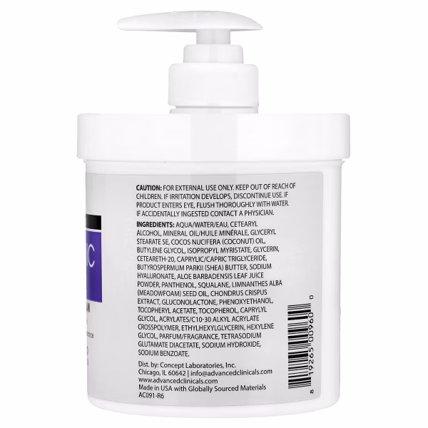 Advanced Clinicals, Hyaluronic Acid, Hydrating Body Cream, 16 oz (454 g) - Image 3