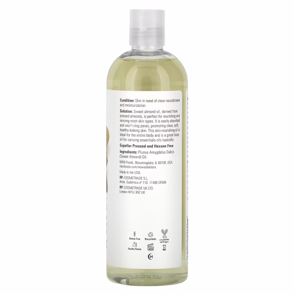NOW Foods, Sweet Almond Oil, 100% Pure Moisturizing Oil, Unscented, 16 fl oz (473 ml) - Image 3