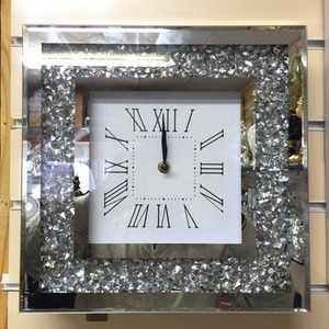 Crushed Diamond Silver Square Wall Clock - Silver