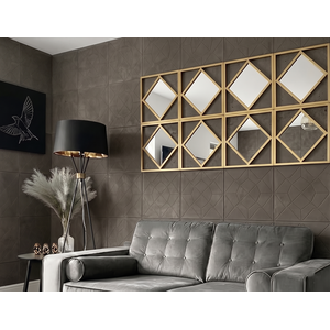 3x Gold Square Framed Diamond Shape Wall Art Mirror 40Cm Dia.