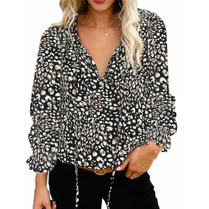 Floral Print V-Neck Long-Sleeve Blouse