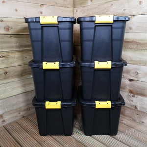 6 x 42L Heavy Duty Storage Chests with Clips in Black - Black - Image 3