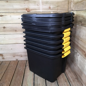 6 x 42L Heavy Duty Storage Chests with Clips in Black - Black - Image 4