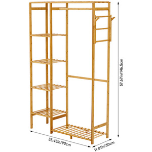 Wooden Clothes Rack with Hooks