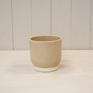 Sturdy Cream Debossed Heart Pot - Cream