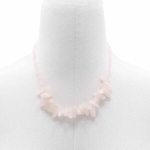 Rose Quartz Longstone Necklace - Elegant Blushing Pink Jewelry - White