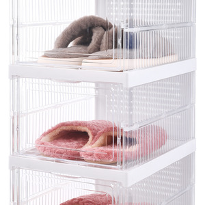 6-Tier Shoe Storage Box Transparent Foldable Organizer - White