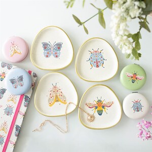 Floral Bug Trinket Dish Set Of 4 For Treasures - White