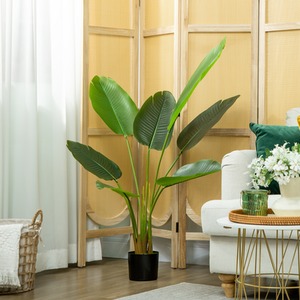 HOMCOM 109cm Artificial Bird of Paradise Plant with Flocking in Pot, Green