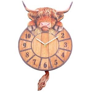 Highland Tickin' Cow Pendulum Wall Clock - H32cm