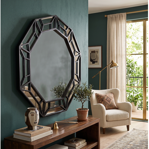 Decagonal Wall Mirror Black Plastic Geometric Frame 61x57x2Cm - Blacky
