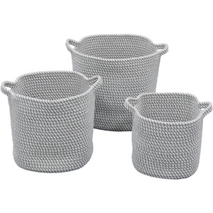 JVL Edison Cotton Rope Storage Baskets, Set of 3, Grey - Grey