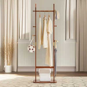180CM Tall Wooden Coat Stand With 5 Hooks - Brown