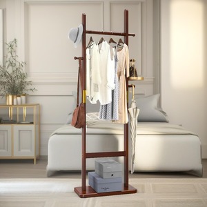 180CM Tall Wooden Coat Stand With 5 Hooks - Brown - Image 2