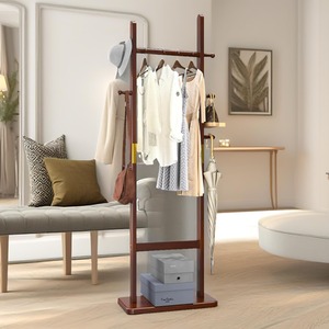 180CM Tall Wooden Coat Stand With 5 Hooks - Brown - Image 3