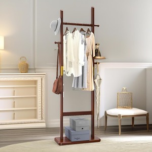 180CM Tall Wooden Coat Stand With 5 Hooks - Brown - Image 4