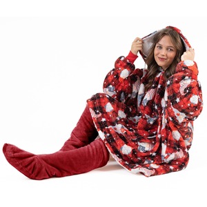 Snug Oversize Fun Print Thermal Hoodie Blanket Cosy with Pocket