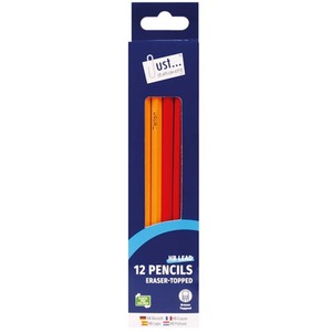 12 HB Pencils With Erasers - Multi