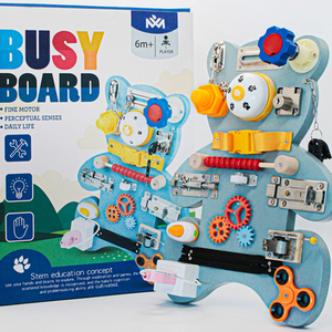 Montessori Busy Bear Board Toddler Learning Motor Skill Toy - Blue