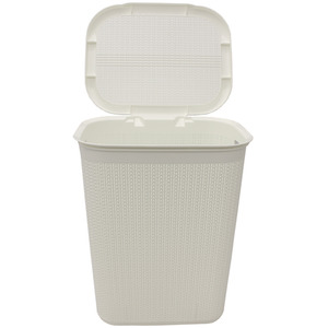 50L Knit Design Plastic Lidded Laundry Basket - White