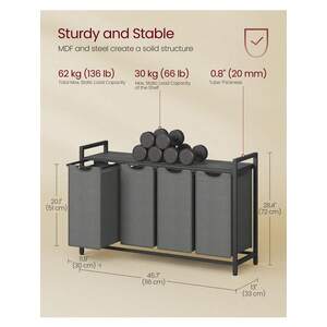 VASAGLE 4-Compartment Laundry Hamper with Shelf and Removable Bags - Image 2