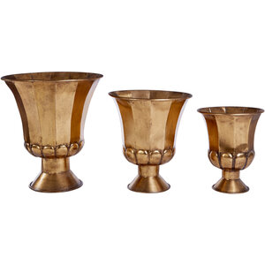 Reza Set of 3 Gold Finish Planters - Gold