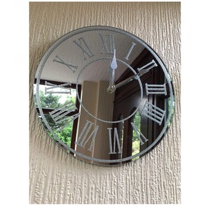 Round Sparkle Glitter Mirrored Wall Clock - Silver