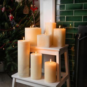Round 3 Wick Vanilla Pillar Candles - 130 Hours - Cream - Pack of 6 - Natural - Image 2