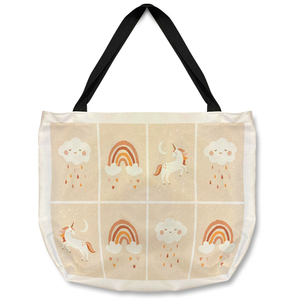 Cute Hand Drawn Unicorn, Rainbow and Cloud Designer Tote bag - Brown