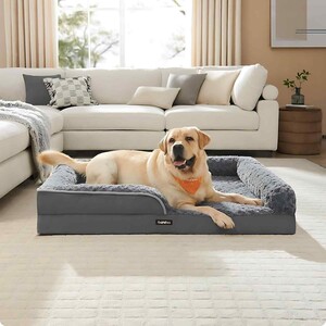 Memory Foam Dog Sofa Bed with Raised Edges, Waterproof Liner, Removable Washable Cover, Slate Grey - Slate Grey