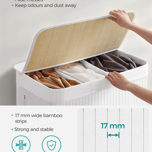 SONGMICS 150L Laundry Hamper Basket with 3 Sections - Image 3