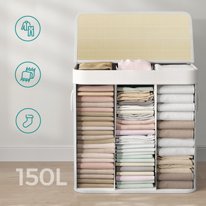 SONGMICS 150L Laundry Hamper Basket with 3 Sections - Image 4