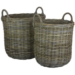 Tall Round Fireside Grey Rattan Log Basket