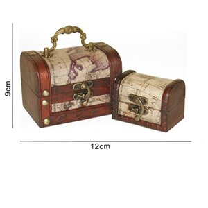 Set of 2 Map Design Treasure Chest Trinket Boxes Decorative - Maroon