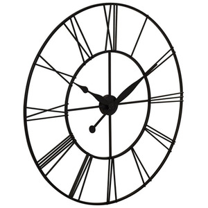 Clock Vintage Metal Wall Timepiece with Cut-Out Design - Dark Grey