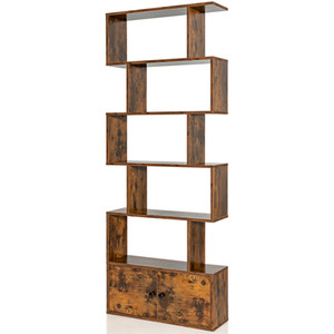 Costway 6-Tier Bookshelf with Cabinet - Rustic Brown