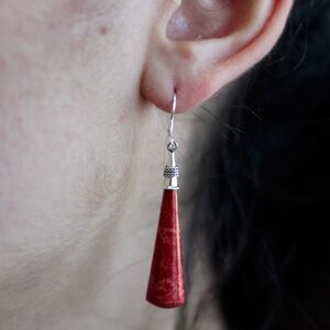 Elegant 925 Silver Long Teardrop Earrings - Red