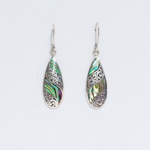 Elegant Abalone Shell  Silver Long Teardrop Earrings for Women - Silver