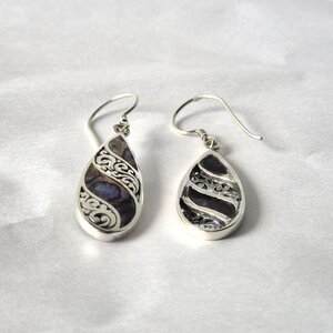 Elegant Abalone Shell Silver Long Teardrop Earrings for Women - Silver - Image 2