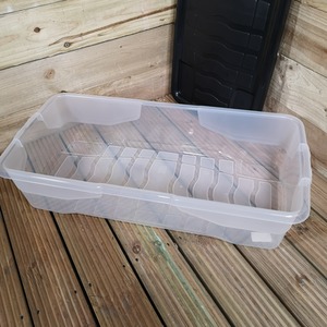 6 x 42L Clear Under Bed Storage Box with Black Lid, Stackable Design - White