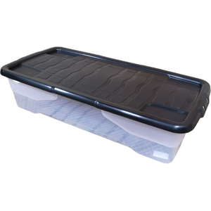 6 x 42L Clear Under Bed Storage Box with Black Lid, Stackable Design - White - Image 2