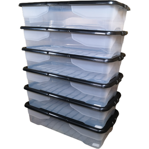 6 x 42L Clear Under Bed Storage Box with Black Lid, Stackable Design - White - Image 3