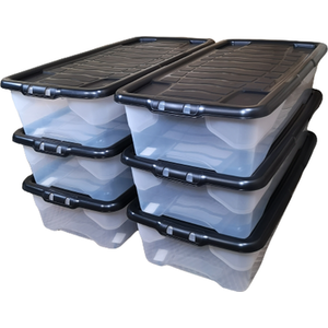 6 x 42L Clear Under Bed Storage Box with Black Lid, Stackable Design - White - Image 4